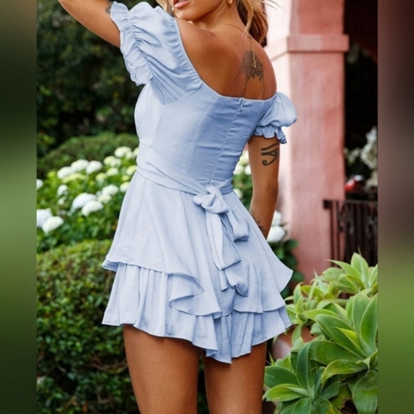 Womens Off Shoulder Ruffle Hem Romper - Picture 5 of 9